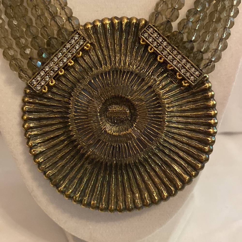 Heidi Daus beaded smoky quartz 6 strand Belgium Disc pendant choker necklace - Picture 10 of 15